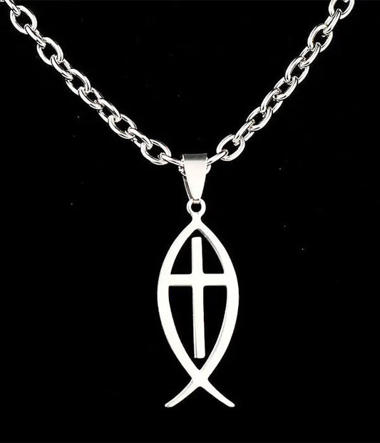 Stainless Steel Ichthys Cross Necklace